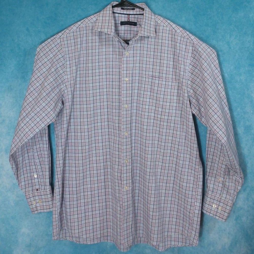 Tommy Hilfiger Reg Fit Stretch Wrinkle Resistant Mens Long Sleeve Shirt, Size L